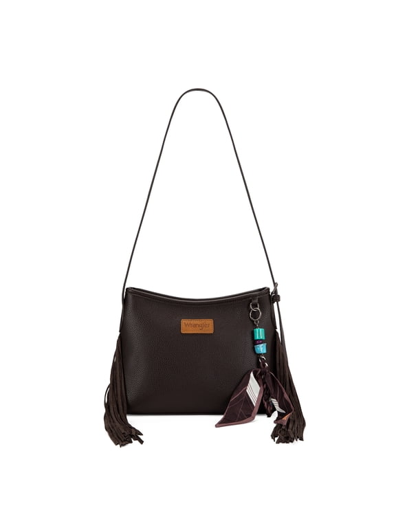 Wrangler Women Shoulder Crossbody Bag, Medium Western Fringe Hobo Purse, Coffee