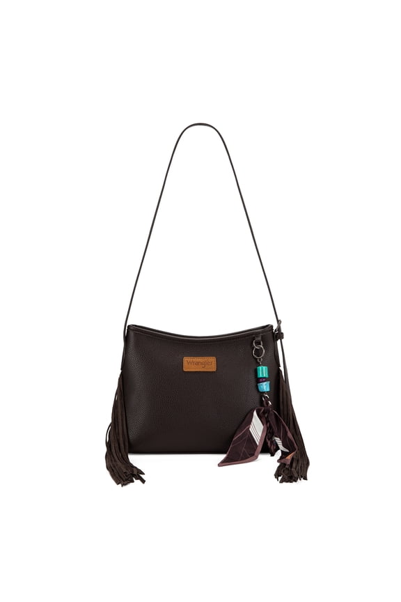 Wrangler Women Shoulder Crossbody Bag, Medium Western Fringe Hobo Purse, Coffee