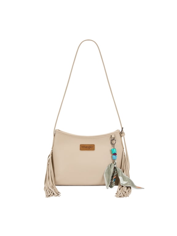 Wrangler Women Shoulder Crossbody Bag, Medium Western Fringe Hobo Purse, Tan