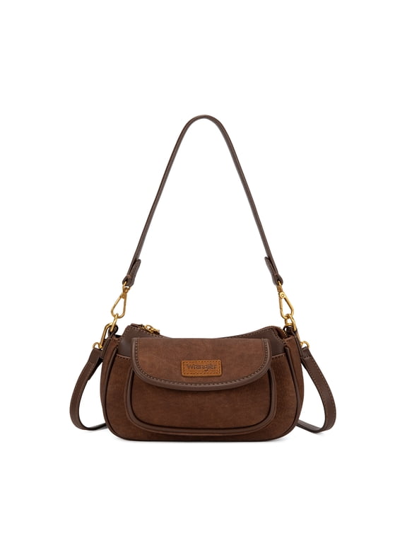 Wrangler Women Vintage Shoulder Bag Crossbody Hobo Purse with 2 Detachable Straps, Brown