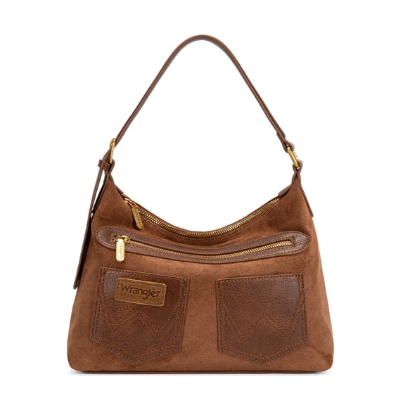 Wrangler Slouchy Shoulder Bag Faux Suede Hobo Bags Small Purses for Women , Brown