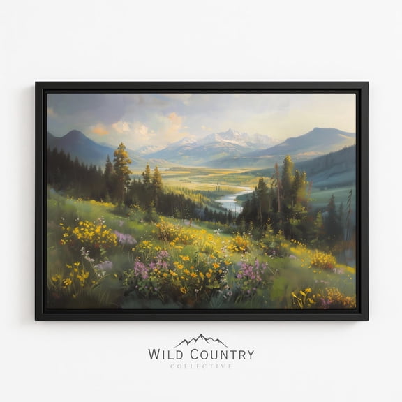 Montana Wildflower Mountain Landscape Wall Art Print, Vintage Nature Scene Home Decor
