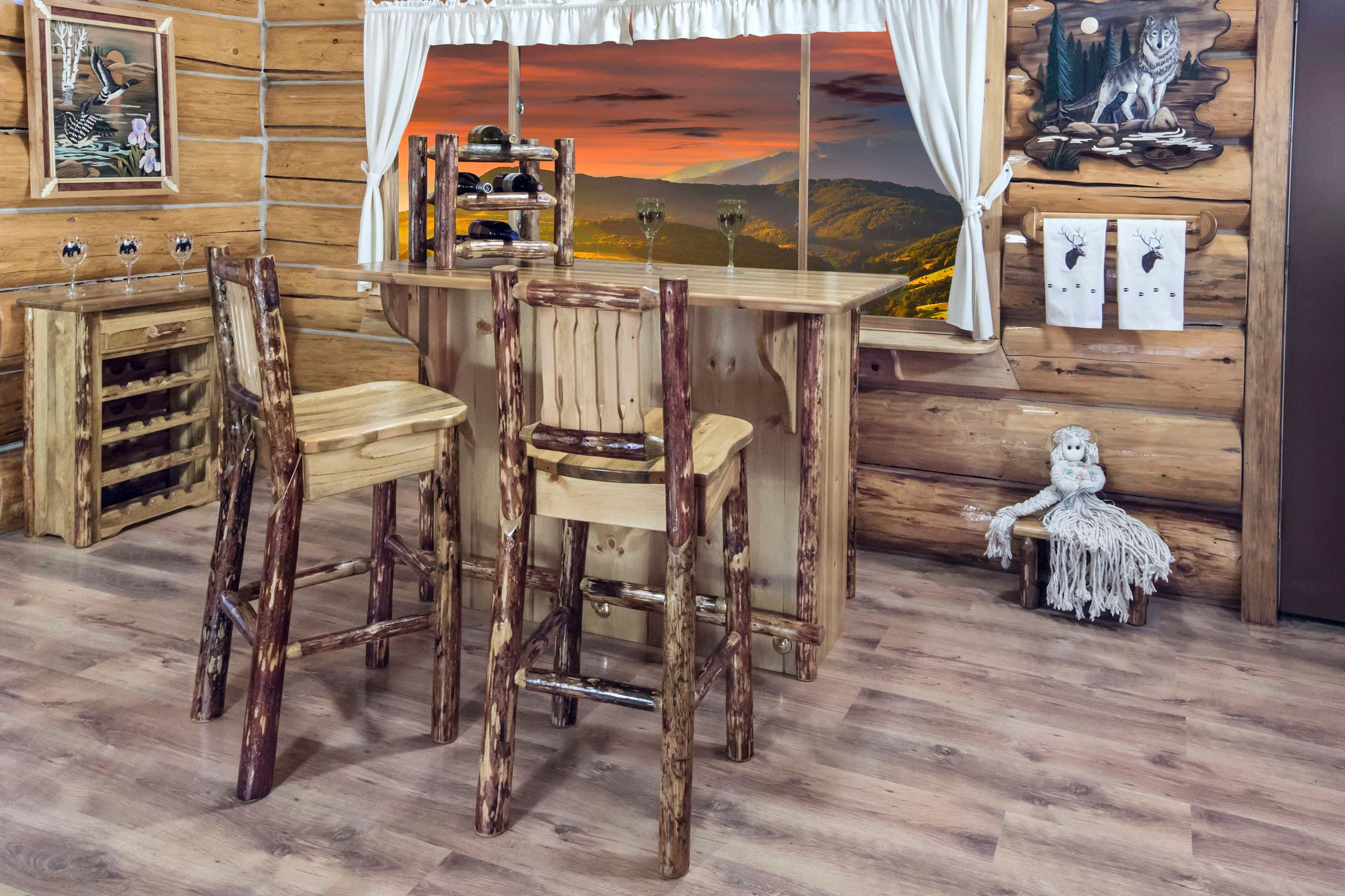 Montana Lodge Rustic Wood Bar with Foot Rail
