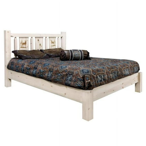 Montana Woodworks Homestead Collection California King Size Platform Bed with Laser Engraved Elk Design, Ready to Finish