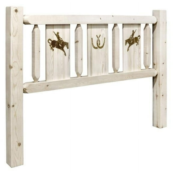 Montana Woodworks  Homestead Collection Queen Size Headboard with Laser Engraved Bronc Design, Clear Lacquer Finish