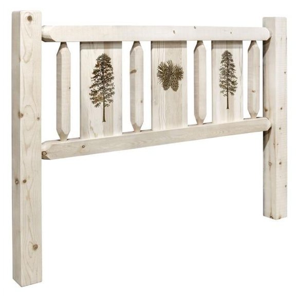 Montana Woodworks Homestead Collection Queen Size Headboard with Laser Engraved Pine Design, Clear Lacquer Finish