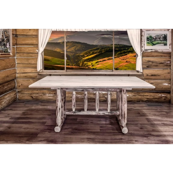 Montana Collection Trestle Based Dining Table, Clear Lacquer Finish