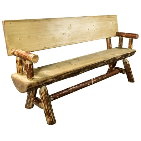 Montana Woodworks MWGCHLBWB6EXT 6 ft. Glacier Country Half Log Bench with Back & Arms, Exterior Stain