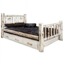 Montana Collection Twin Storage Bed w/ Laser Engraved Moose Design, Clear Lacquer Finish