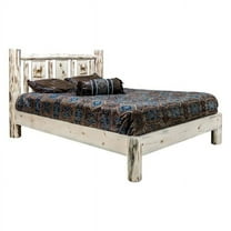 Montana Collection Twin Platform Bed w/ Laser Engraved Elk Design, Clear Lacquer Finish