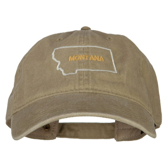 Montana with Map Outline Embroidered Washed Cotton Twill Cap - Khaki OSFM