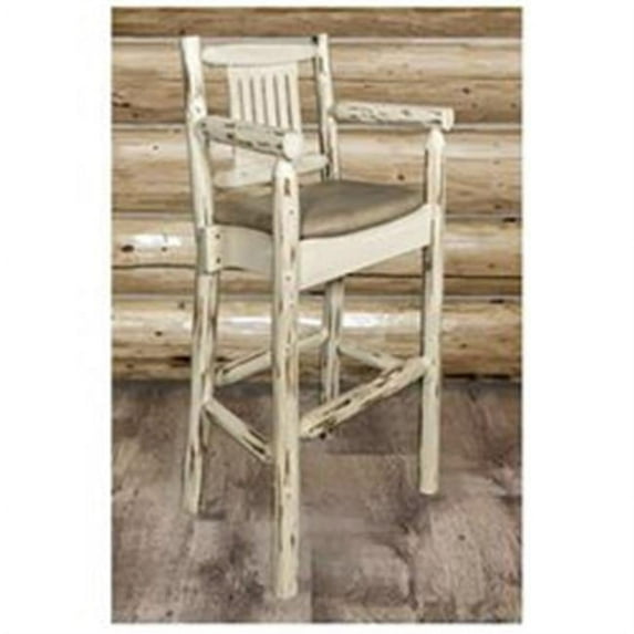 MontanaWoodworks Montana Collection Captains Barstool with Upholstered Seat-Buckskin Pattern- Clear Lacquer