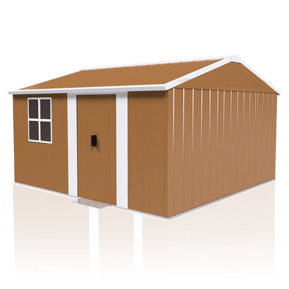 Montary 10X12 FT Outdoor Storage Shed with Windows, Lockable Door & Ventilation - Weatherproof Metal Garden Shed, Outdoor Tool Storage House for Backyard, Lawn, Patio,Yard,Without Floor