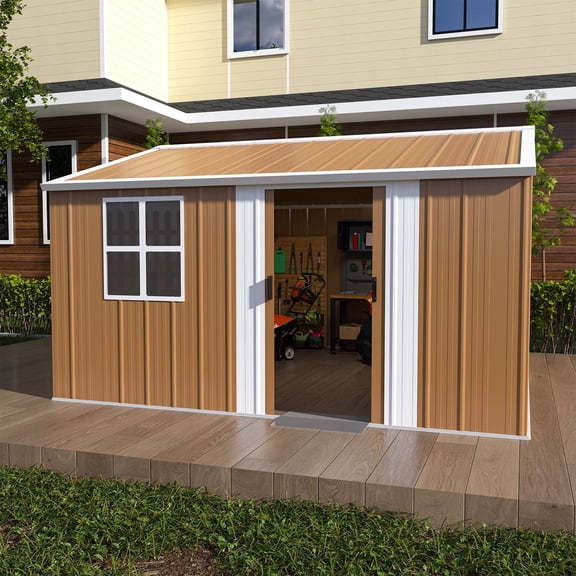 Montary 10x12FT Metal Garden Shed - Secure Lockable Door, Windows, Ventilated Outdoor Storage for Backyard, Patio, Lawn & Yard Tools