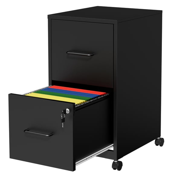 Montary 2 Drawer Locking Vertical Mobile Filing Cabinet with Wheels, Heavy Duty Metal File Cabinet, Anti-Tip Kit, Letter/Legal Files,Black