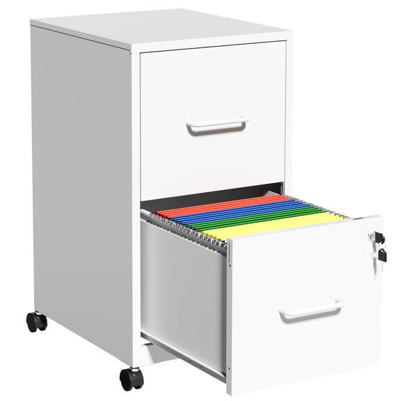 Montary 2 Drawer Locking Vertical Mobile Filing Cabinet with Wheels, Heavy Duty Metal File Cabinet, Anti-Tip Kit, Letter/Legal Files,White