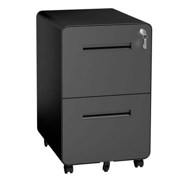 Montary 2 Drawer Metal Mobile Filing Cabinet with Lock, Rolling Steel File Cabinet on 360° Wheels, Fully Assembled for A4, Letter & Legal Files,Black