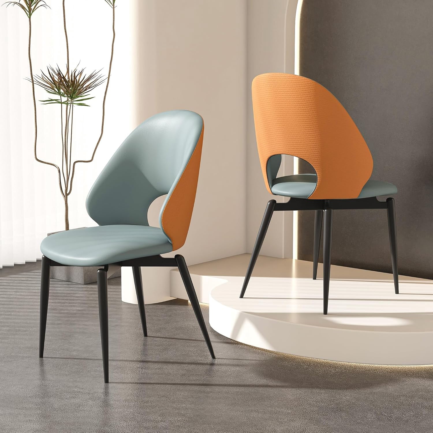 Montary 2-PC Modern Dining Chairs w/ PU Leather & Metal Legs | Orange ...