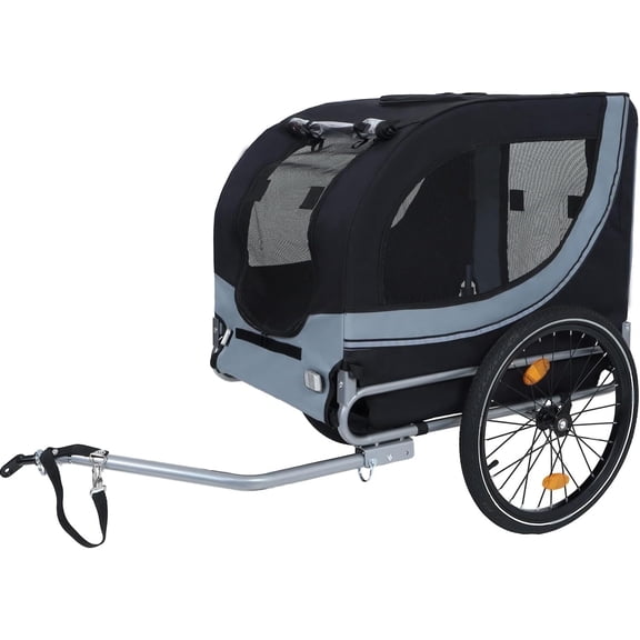 Montary 2-in-1 Dog Bike Trailer & Stroller - 120lb Capacity Steel Frame w/ Foldable Wheels (Black- Gray)