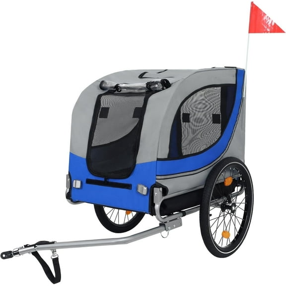 Montary 2-in-1 Dog Bike Trailer & Stroller - 120lb Capacity Steel Frame w/ Foldable Wheels (Gray- Blue)