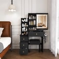 thumbnail image 1 of Montary 29.13" Compact Vanity Desk Set with LED Adjustable Mirror, 4 Drawers and Multiple Open Storage Shelves, A Hair Dryer Holder and Power Socket,Black, 1 of 9