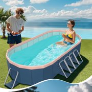 Montary 3.65m Oval Dark Blue PVC Swimming Pool - Inflatable Foldable Family & Pets Outdoor Garden