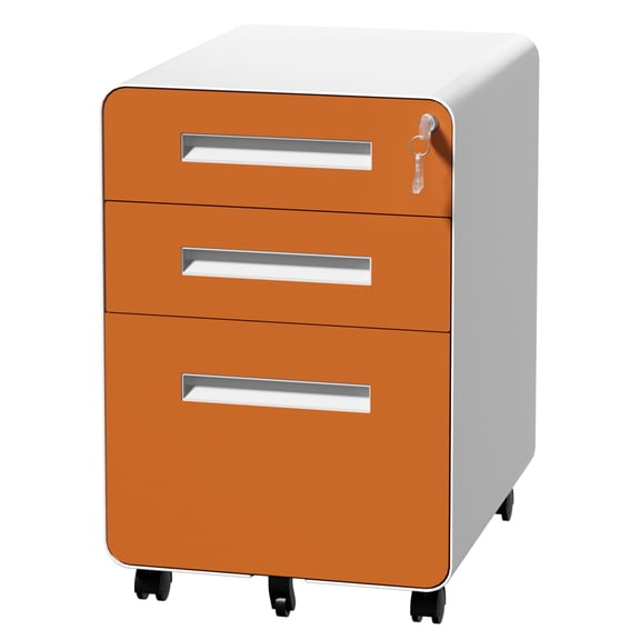 Montary 3 Drawer Metal Mobile Filing Cabinet with Lock, Rolling Steel File Cabinet on 360° Wheels, Fully Assembled for A4, Letter & Legal Files,Orange