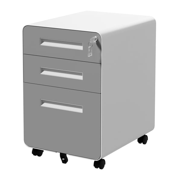 Montary 3 Drawer Metal Mobile Filing Cabinet with Lock, Rolling Steel File Cabinet on 360° Wheels, Fully Assembled for A4, Letter & Legal Files,Gray