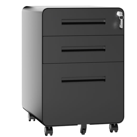 Montary 3 Drawer Metal Mobile Filing Cabinet with Lock, Rolling Steel File Cabinet on 360° Wheels, Fully Assembled for A4, Letter & Legal Files,Oak