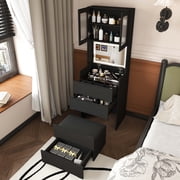 Montary 3-in-1 Vanity Desk Set,Flip-Top Makeup Dressing Table Featuring LED Adjustable Mirror, Drawers, Cabinet & Dedicated Cosmetic Organizers for BedroomBlack