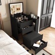 Montary 3-in-1 Vanity Desk with Adjustable LED Mirror, Storage & Stool, Space-Saving Flip-Top Makeup TableBlack