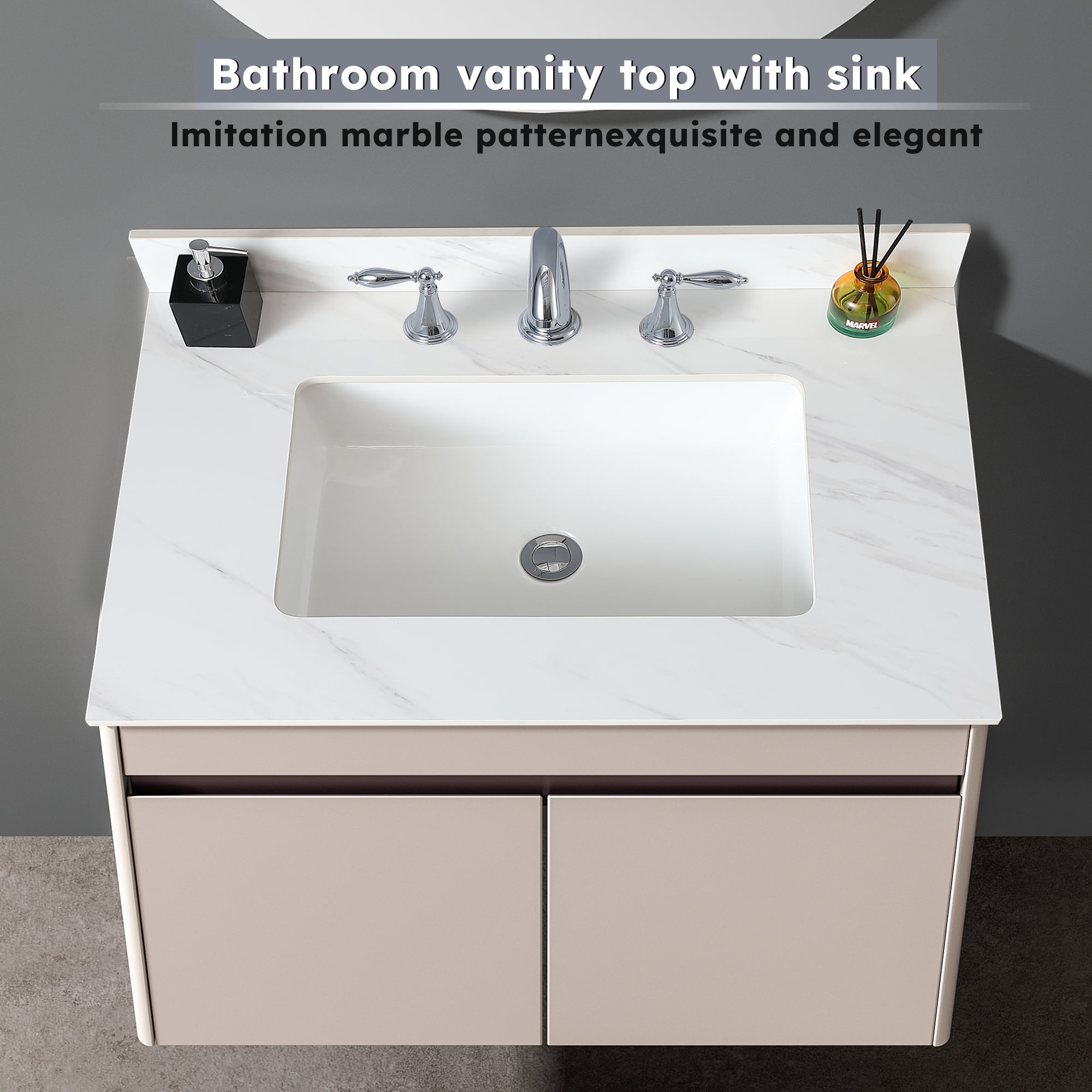 31-Inch White Ceramic Vanity Top with Backsplash and Sink