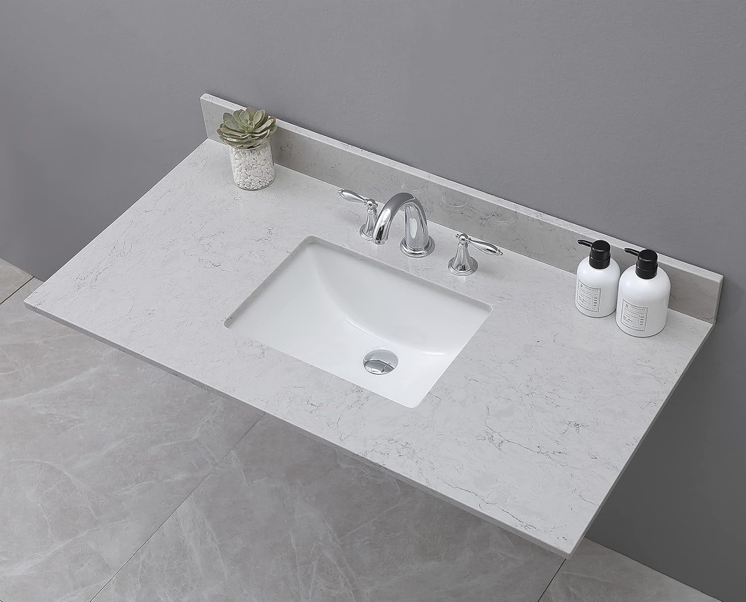 Montary 31"x 22" Bathroom Vanity Top Lightning White Engineered Marble