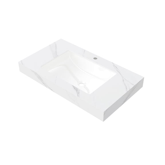 Montary 36" Sintered Stone Bathroom Vanity Top with Undermount Ceramic Basin with 1 Pre-Drilled Hole,Carrara White(NO Cabinet, NO Faucet)