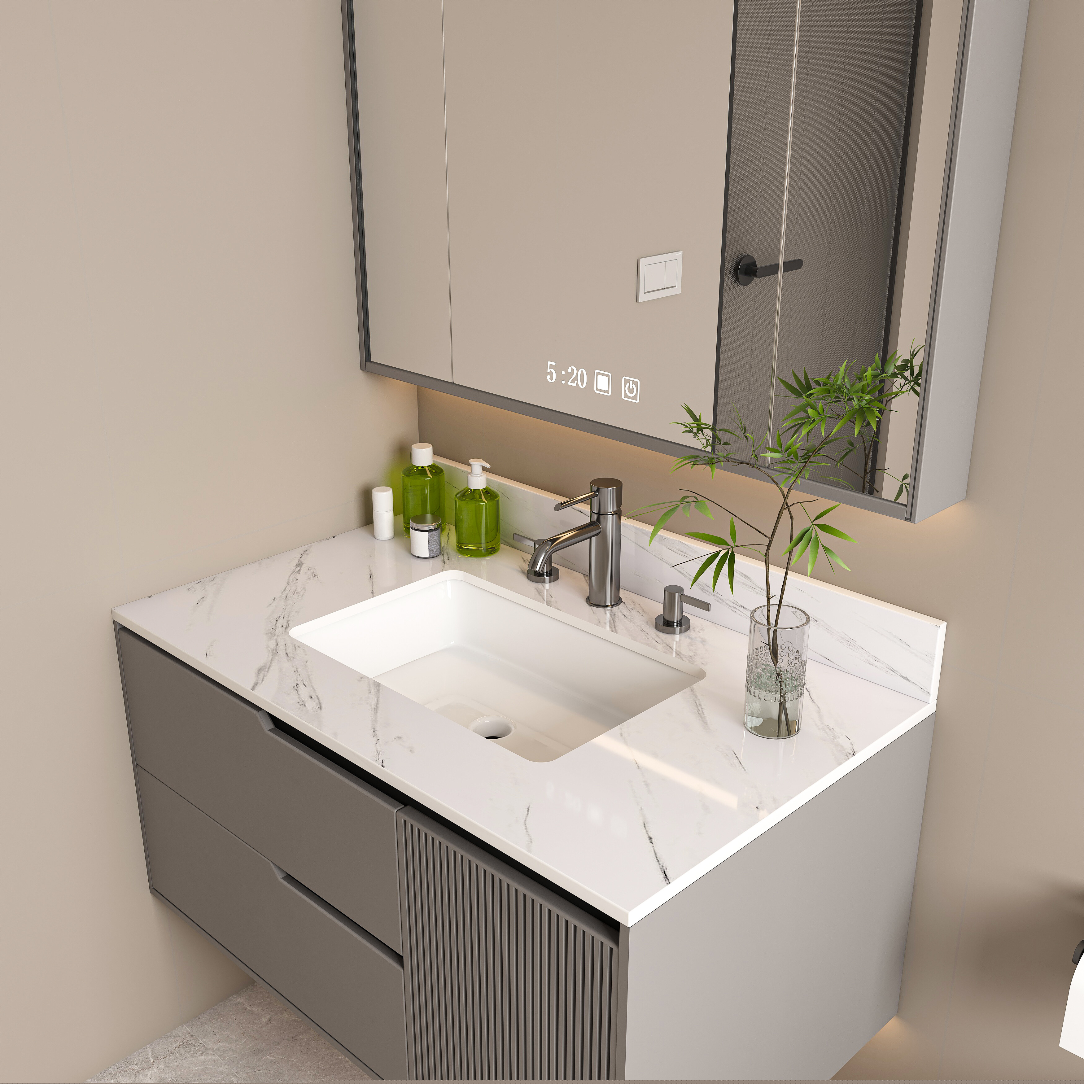 Montary 37" Carrara Marble Vanity Top w/ Undermount Sink -3 Pre-Drilled Faucet Holes & 4" Backsplash (Elegant White)