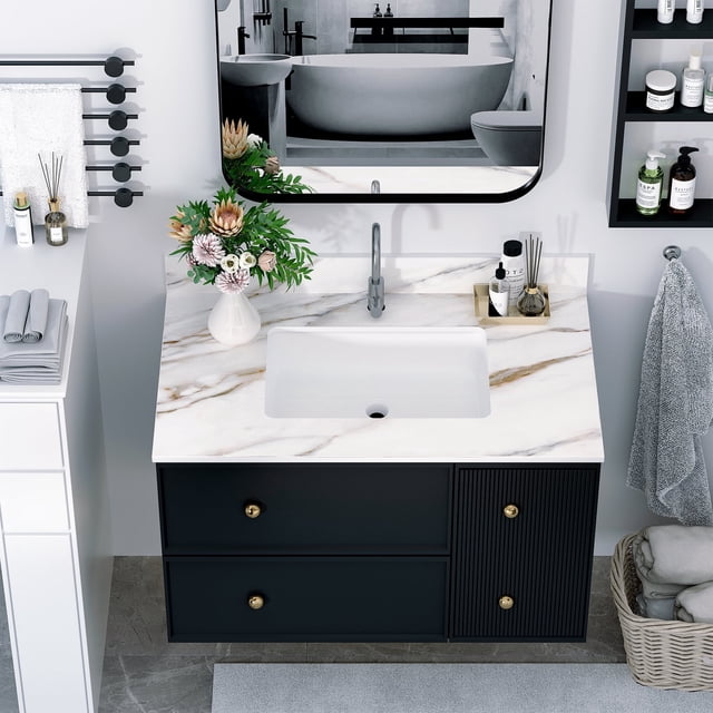 Montary 37" Carrara White Marble Bathroom Vanity Top with Undermount ...