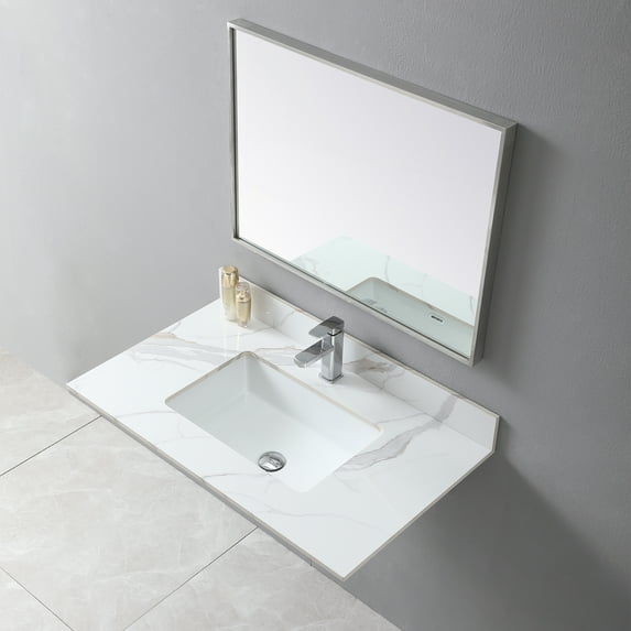 Montary 37inch bathroom vanity top stone carrara gold new style tops with rectangle undermount ceramic sink and single faucet hole 07288