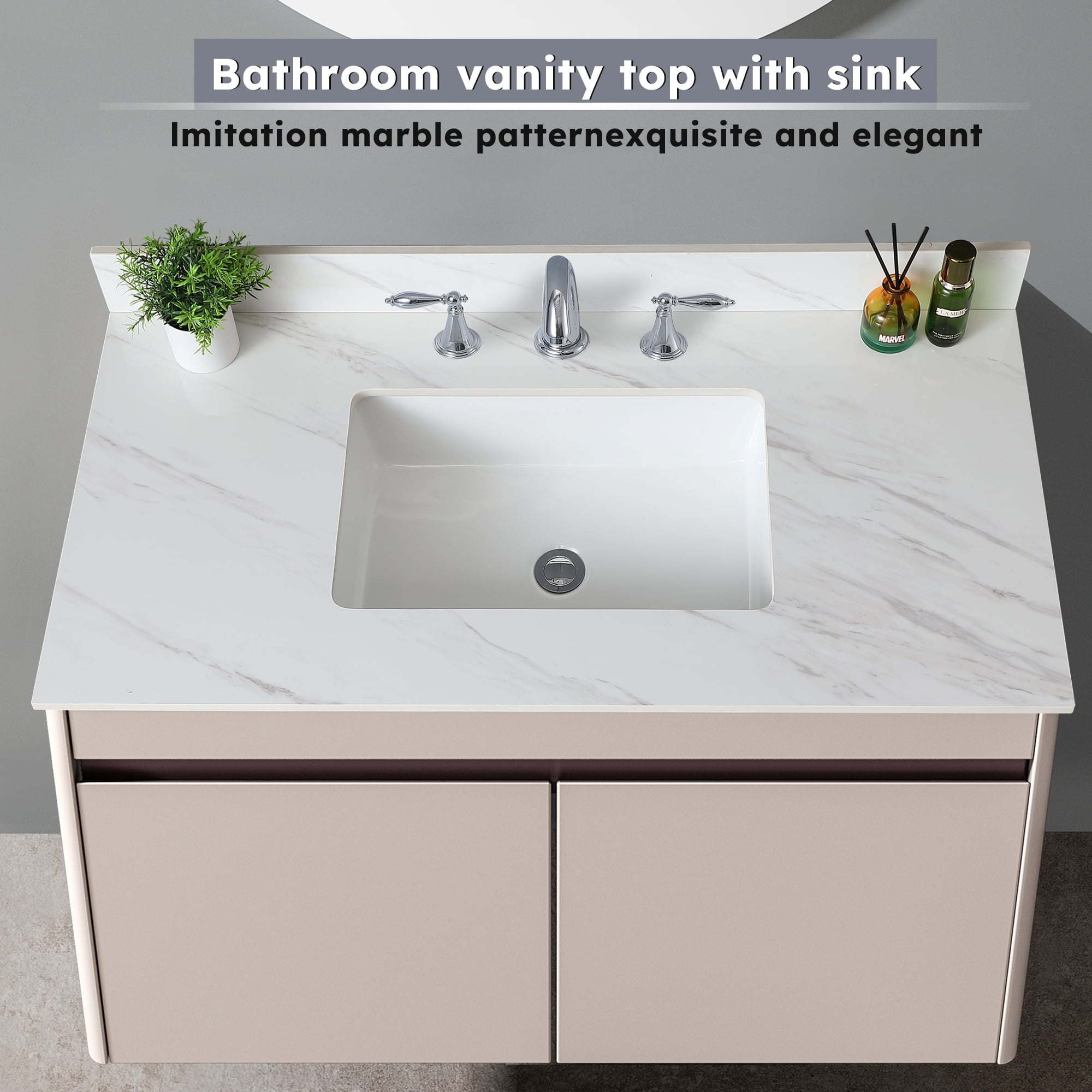 Bianco Venato 43" White Marble Vanity Top with Sink and Backsplash