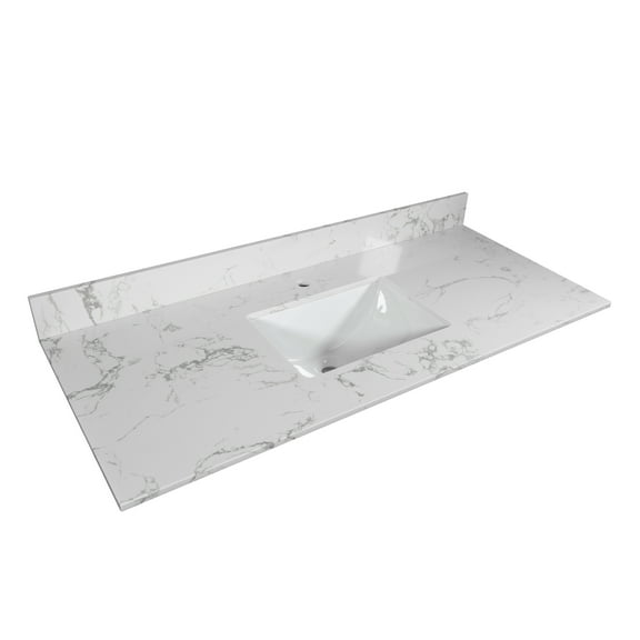 Montary 43"x22" Bathroom Stone Vanity Top Engineered Stone Carrara White Marble Color with Rectangle Undermount Ceramic Sink