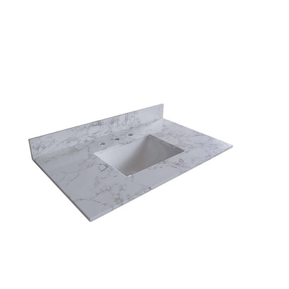 Montary 49x22" bathroom stone vanity top engineered stone carrara white marble color with rectangle undermount ceramic sink and faucet hole with back splash