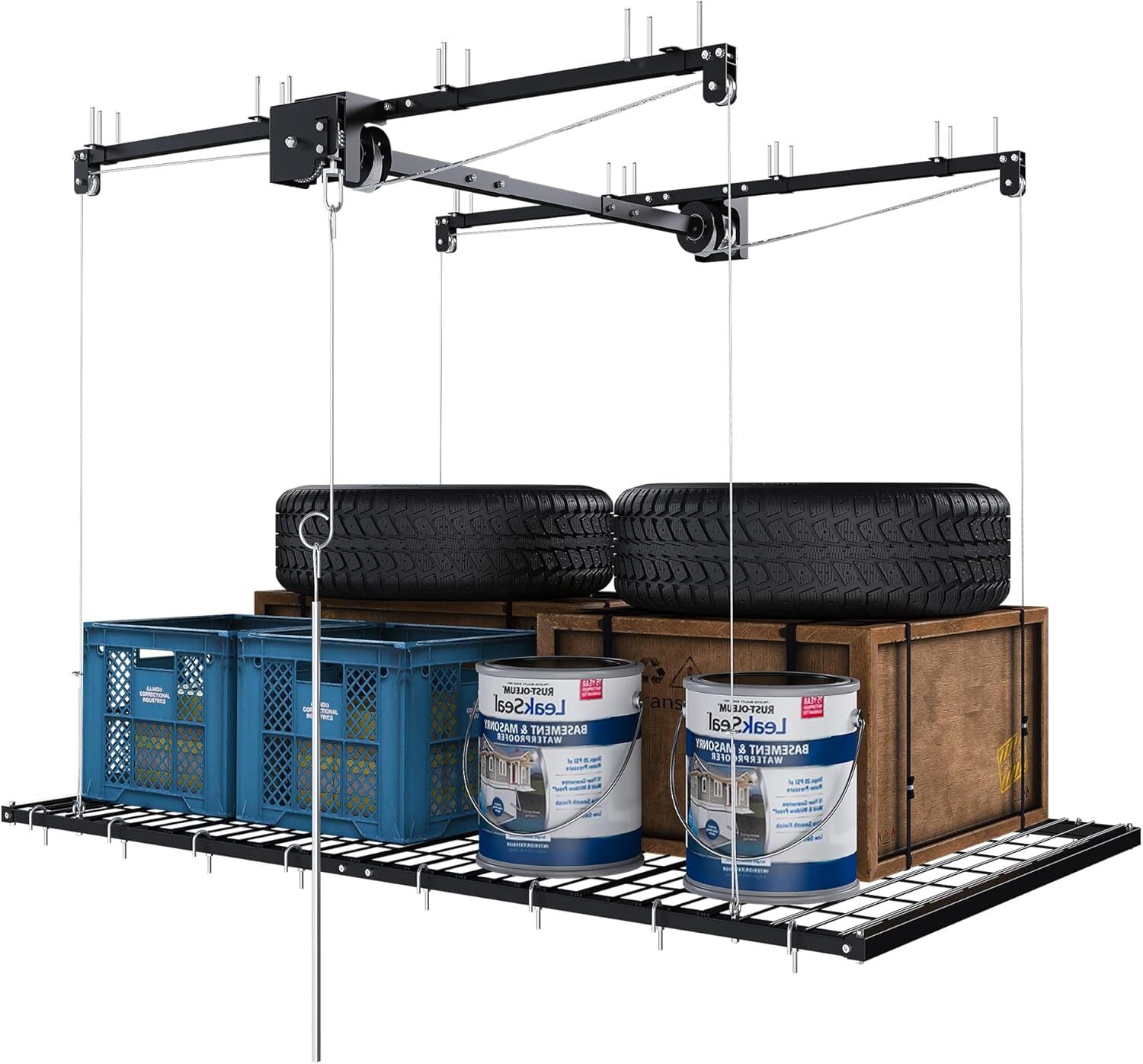 Montary 4x8 FT Overhead Garage Storage Rack for 10-12 FT Ceiling ...