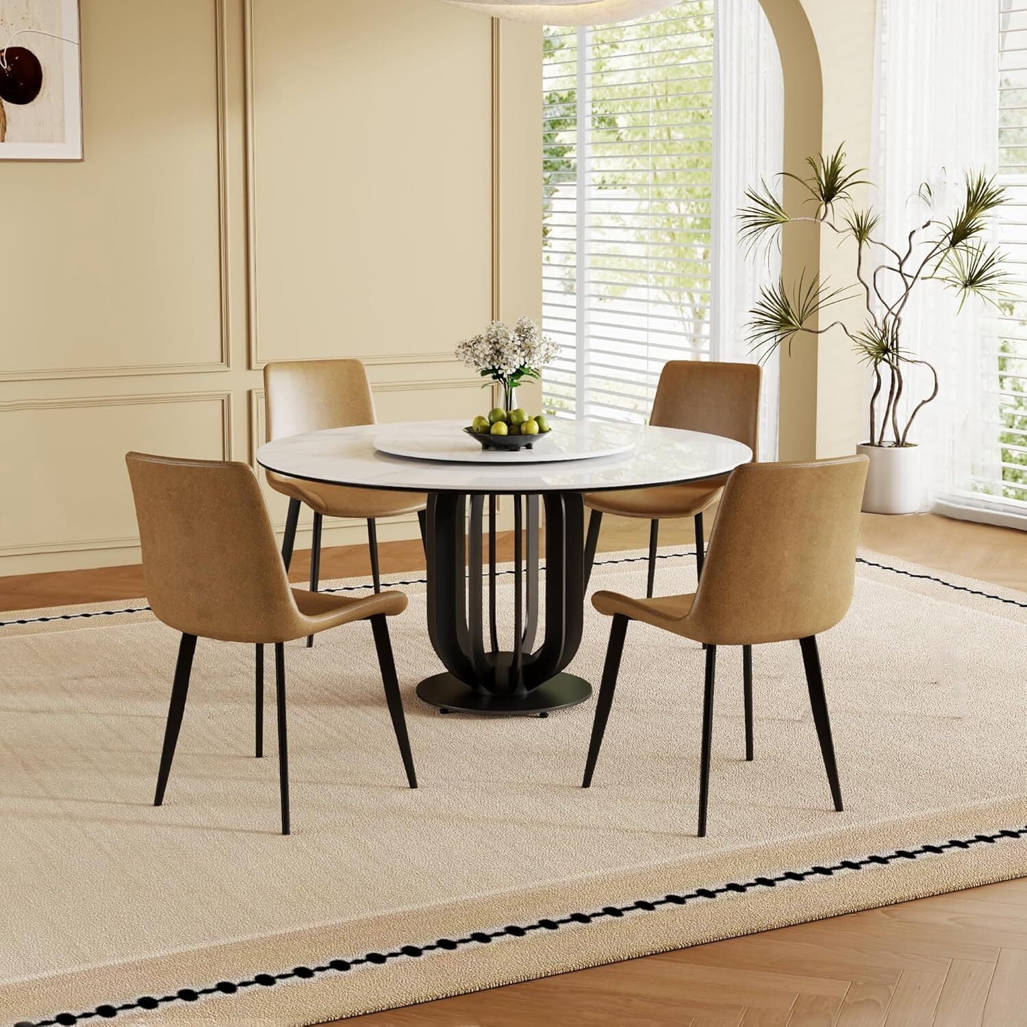 Montary 5 Piece Modern Dining Table Set of 4, Round 59" D Faux Marble ...