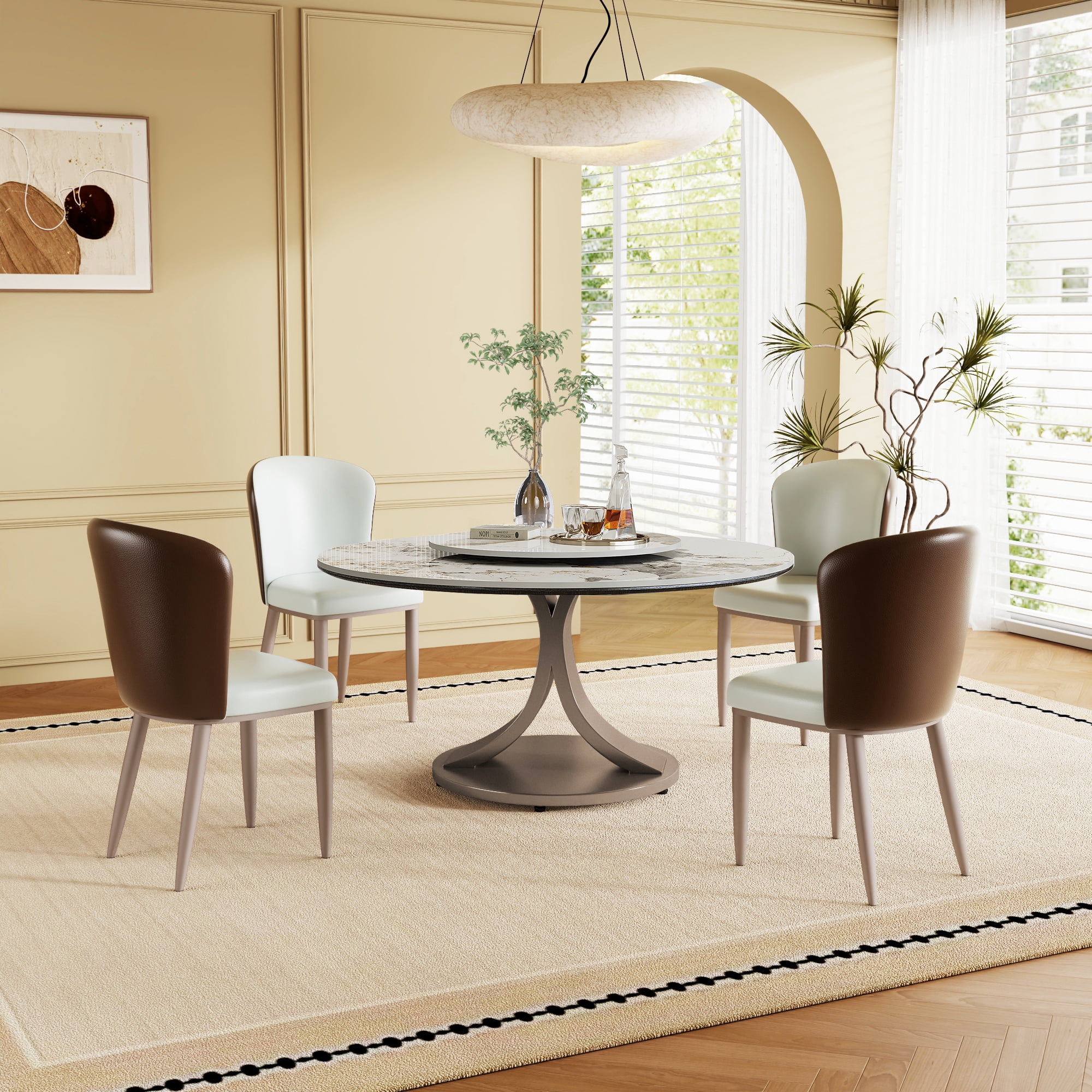 Montary 5 Piece Modern Dining Table Set of 4, Round 59" D Faux Marble ...