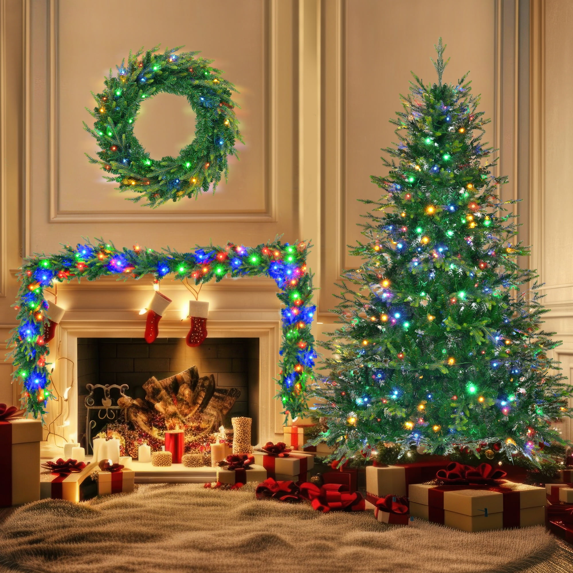 Montary 6FT Pre-Lit Aspen Fir Artificial Christmas Tree with Wreath ...