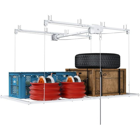Montary 6x3 FT Overhead Garage Storage Rack for 10-12 FT Ceiling, Adjustable Ceiling Storage Rack with Safety Lock, 270LBS Capacity All-Steel Construction Heavy-Duty Garage Lifting Organizer