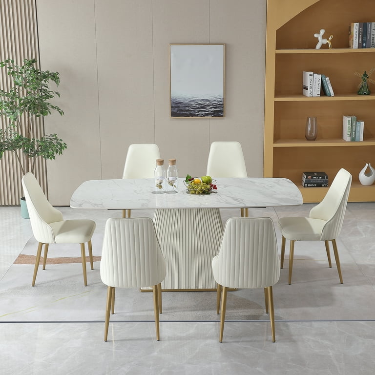 Montary Modern 7-Piece Dining Set, Sintered Stone Dining Table and