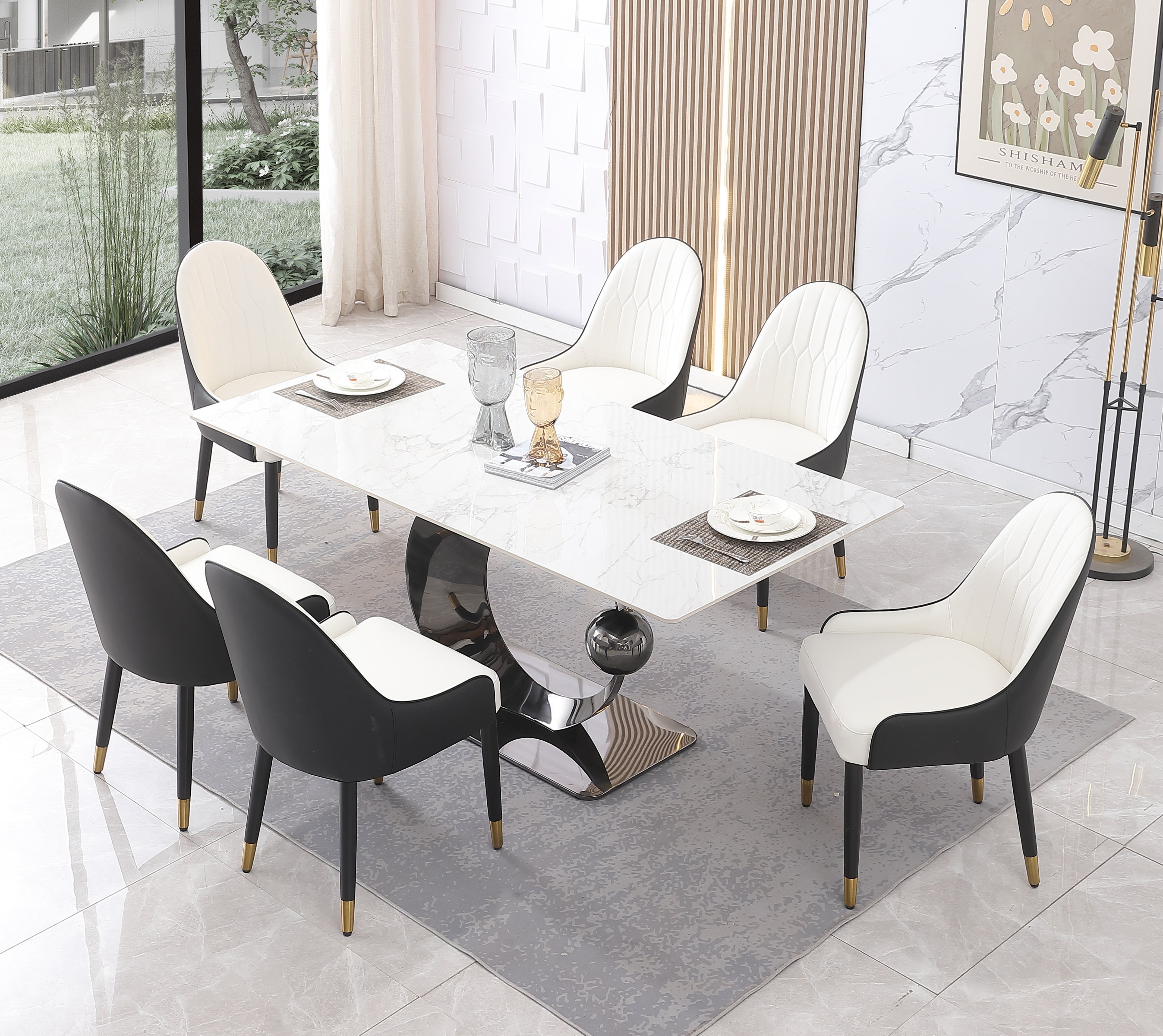 Montary 7-Piece Sintered Stone Dining Table Set with Nigeria Ubuy