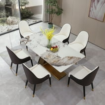 Montary 7 Piece Dining Table Set, Modern Dining Room Table and Chairs Set, Sintered Stone Dining Table Set for 6, Pandora Marble Dining Table with 6 Chairs for Kitchen, Dining Room