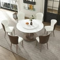 thumbnail image 1 of Montary 7 Piece Modern Dining Table Set of 6, Round 53" D Faux Marble Dining Table with Lazy Susan, Sintered Stone Top and Stainless Steel Tree Branch Base Dining Room Table with 6 Dining Chairs, 1 of 8