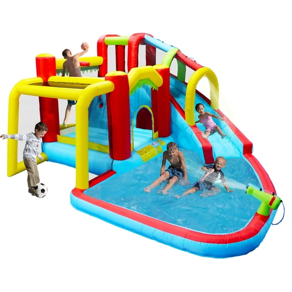 Montary 7-in-1 Inflatable Water Park w/ Slide, Bounce House & Splash Pool - 170"x166" Backyard for Kids